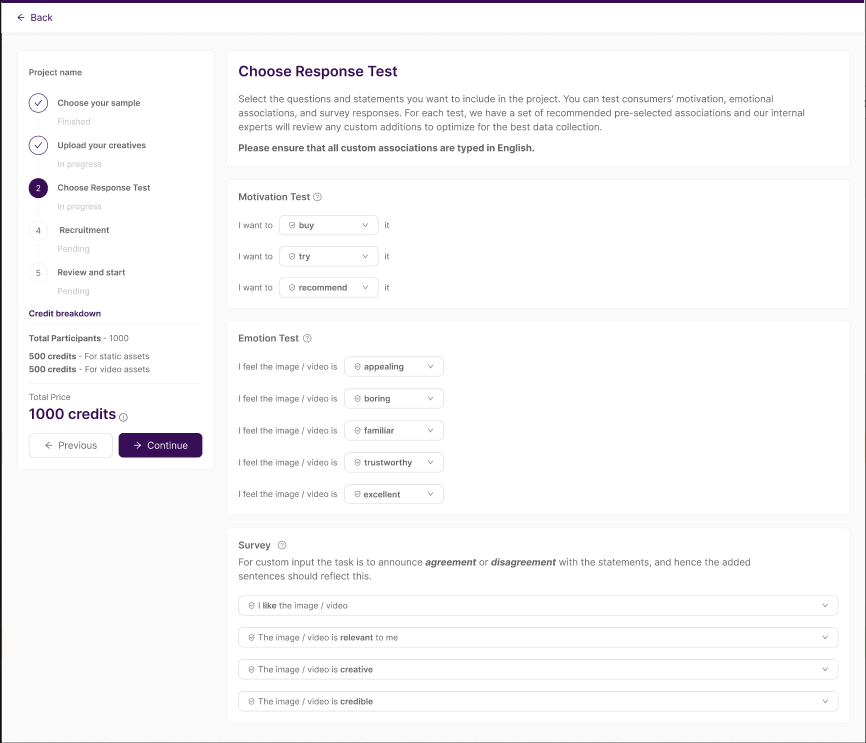 Neurons research test setup showing participants and credit pricing